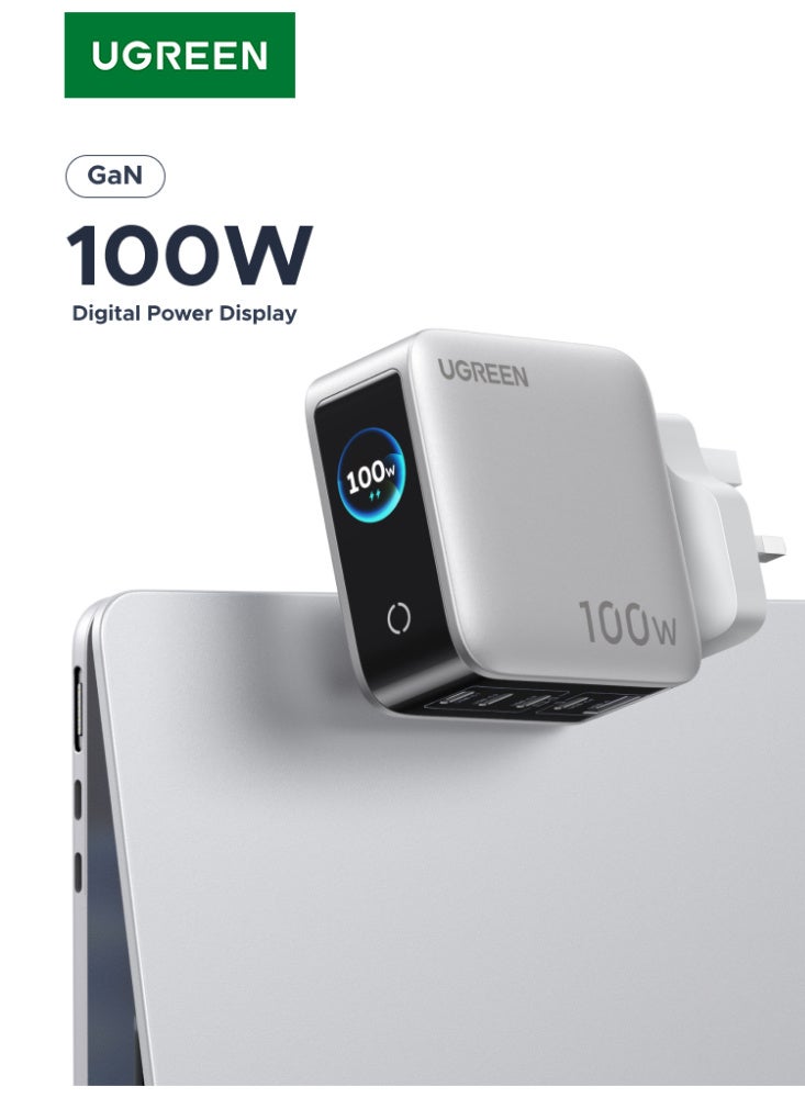 يو جرين شاحن USB من نوع C بقدرة ‎100 واط مع شاشة تفاعلية، شاحن حائط سريع بخمسة منافذ (4 منافذ USB-C ومنفذ USB-A واحد) مع التحكم باللمس والرموز التعبيرية، محطة شحن متوافقة مع ماك بوك، آيفون 17 برو ماكس، وسامسونج جالاكسي S26 ألترا 100 واط 4C1A مع شاشة - Image 1